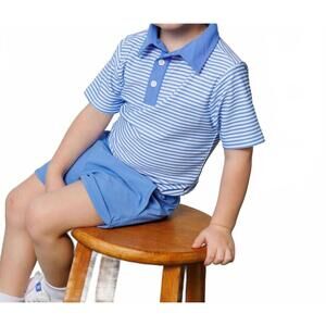 NEW COURTSIDE KIDS thin stripe polo shirt in sky blue